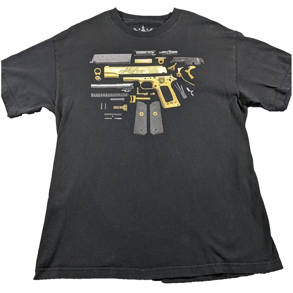 Mafioso Dismantled Gun Crown Short Sleeve T-Shirt Black Size Large Y2K Urban